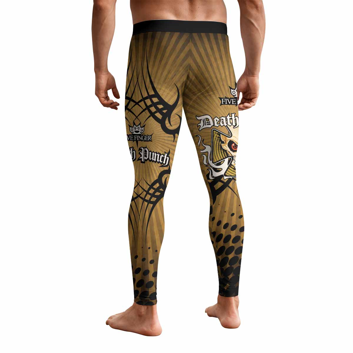 Five Finger Death Punch Gold V Men's Leggings - back view mockup