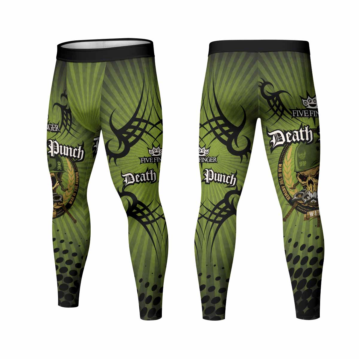 Five Finger Death Punch Green V Men's Leggings - front and back view