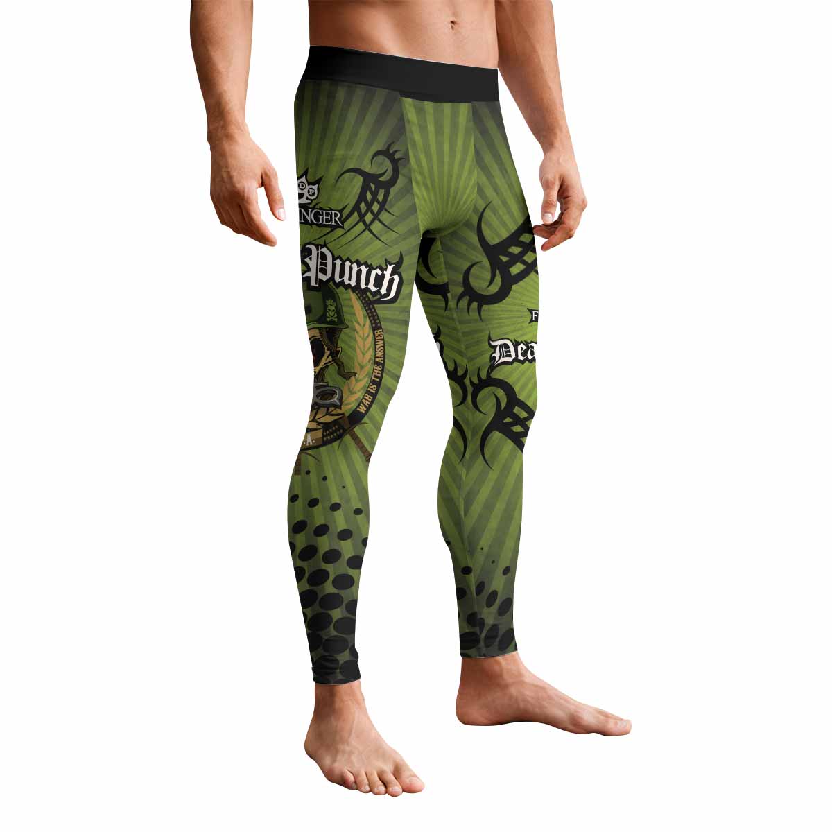 Five Finger Death Punch Green V Men's Leggings - front view mockup