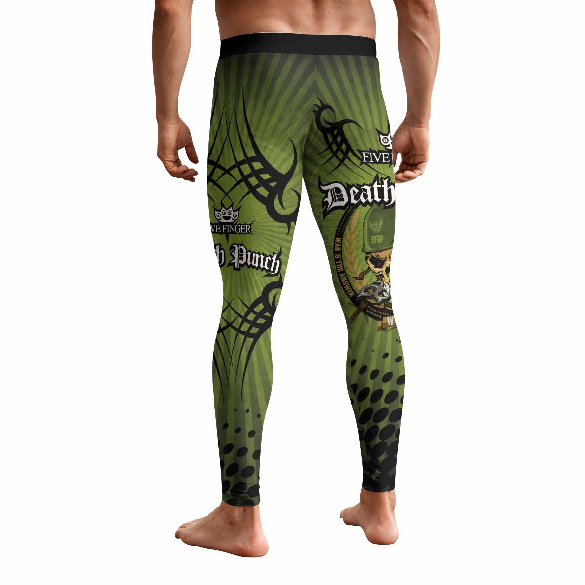 Five Finger Death Punch Green V Men's Leggings - back view mockup