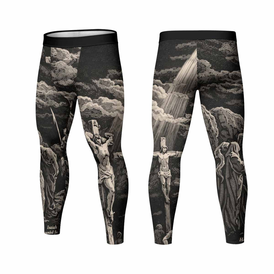 By His Stripes We Are Healed Men's Leggings - front and back view