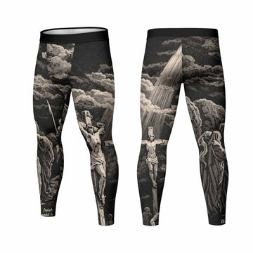 By His Stripes We Are Healed Men's Leggings - front and back view