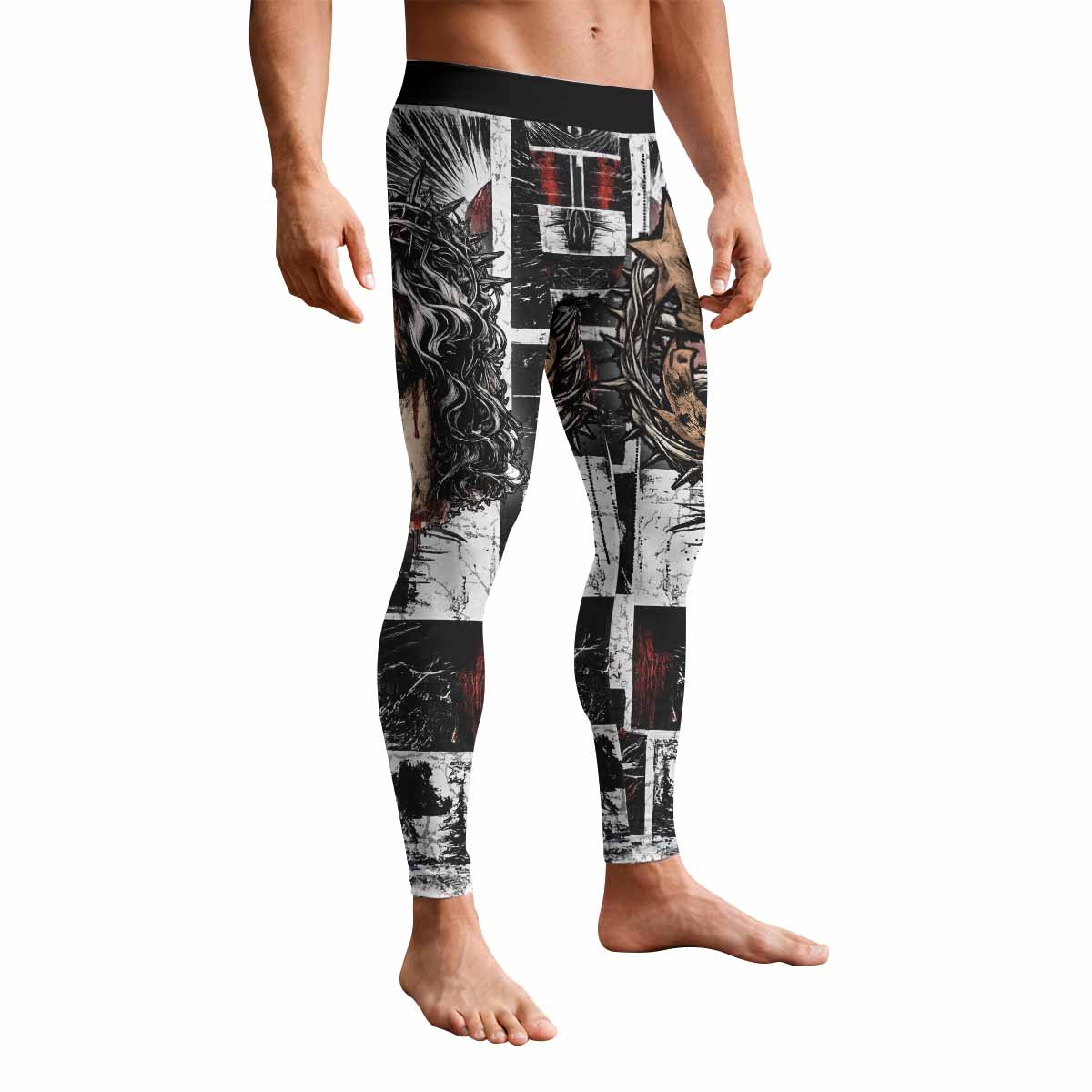 Man of Sorrows Men's Leggings - front view mockup