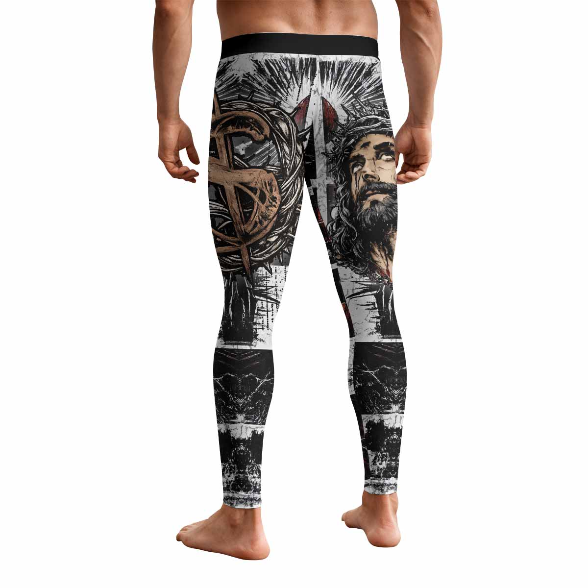 Man of Sorrows Men's Leggings - back view mockup