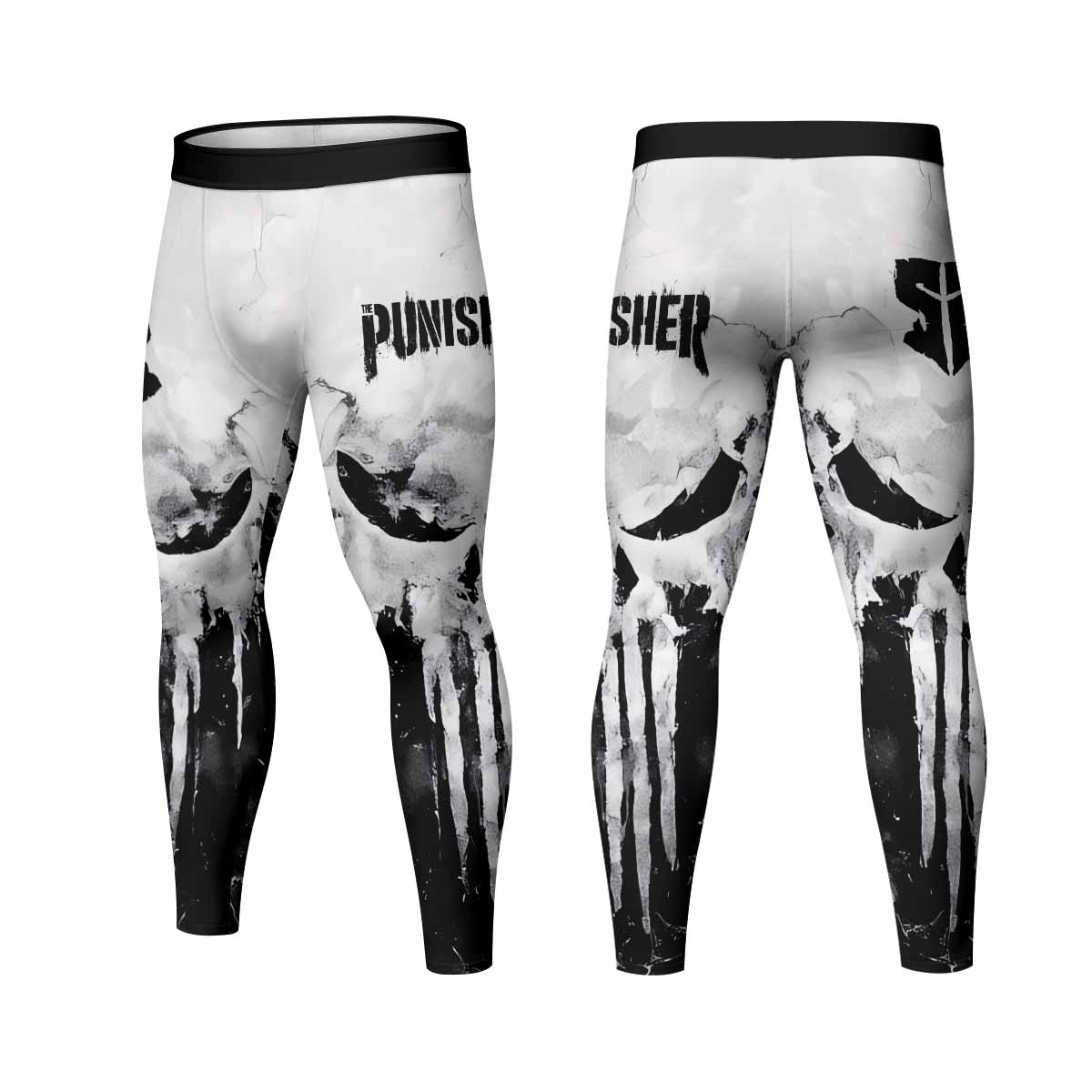 Punisher Ghost Skull Men's Leggings - front and back view