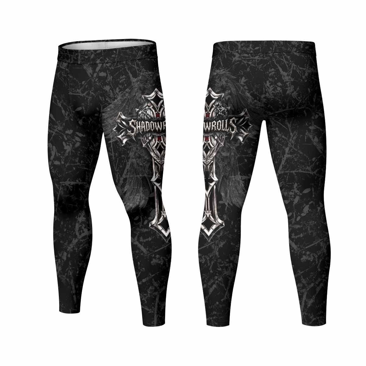 Crown of Thorns Cross Men's Leggings - front and back view