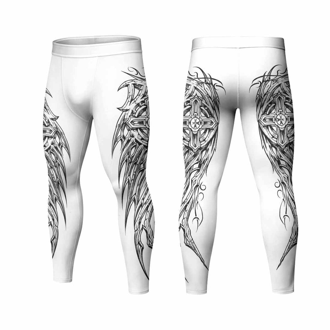 Angel Wings Cross Men's Leggings - front and back view