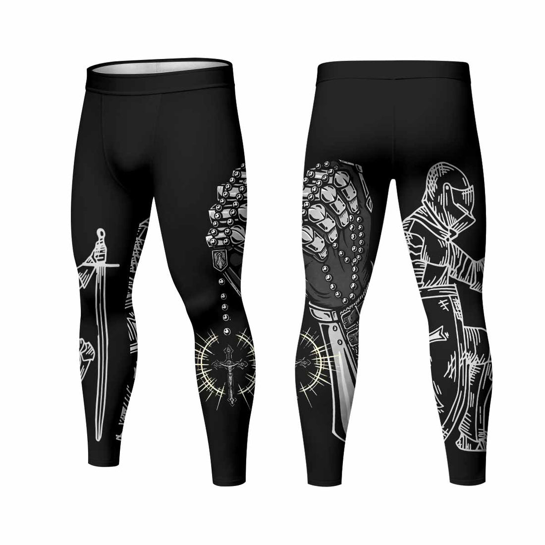 Give Me an Army Rosary Men's Leggings - front and back view