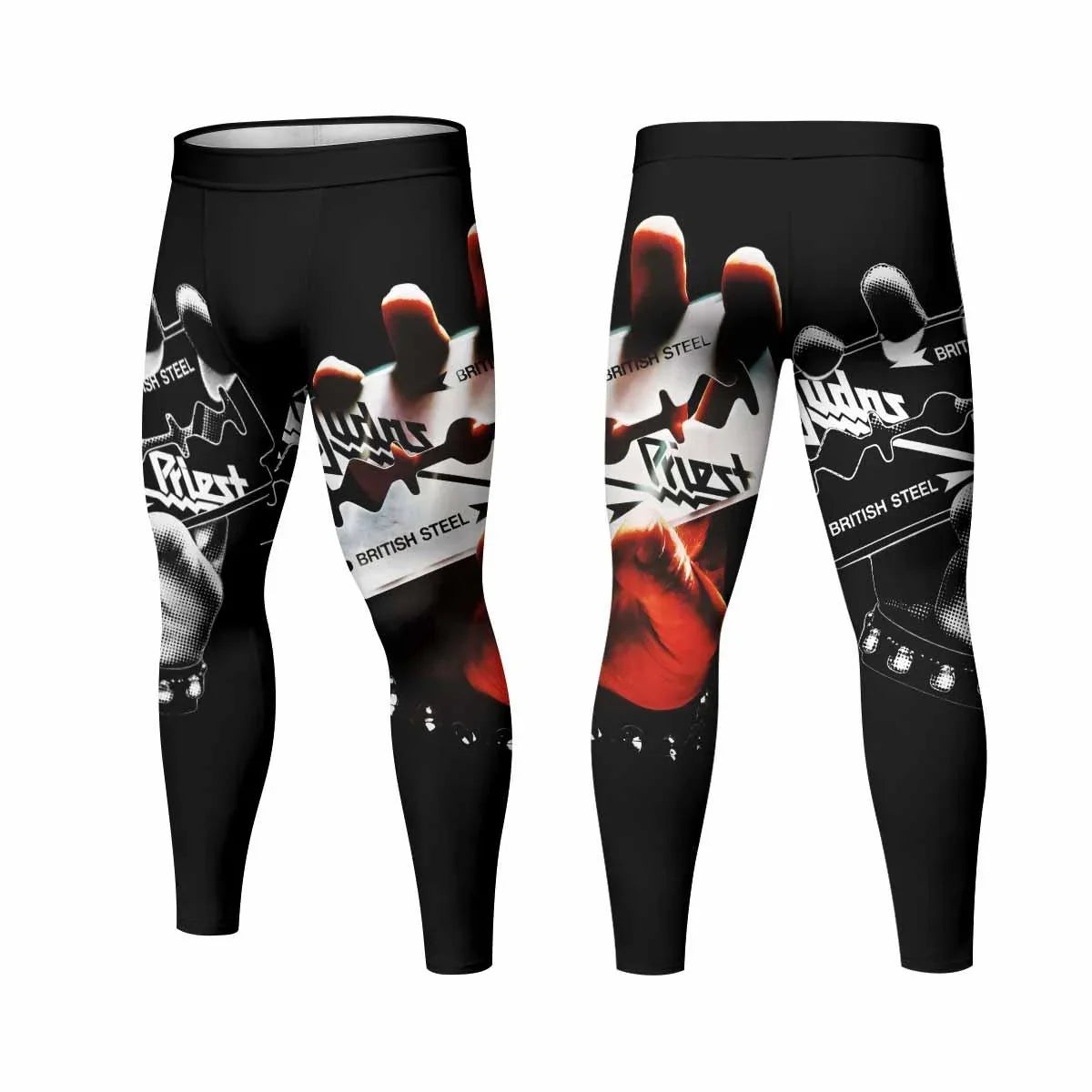 Judas Priest British Steel Men's Leggings - front and back view