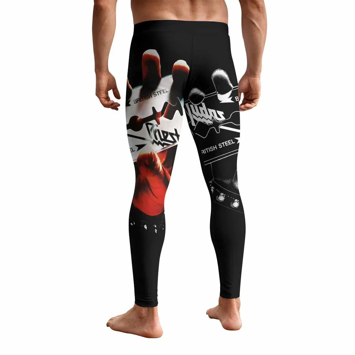 Judas Priest British Steel Men's Leggings - back view mockup