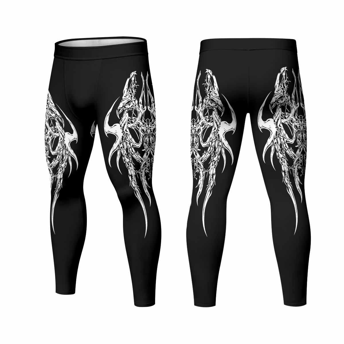 Gothic Bone Skull Men's Leggings - front and back view