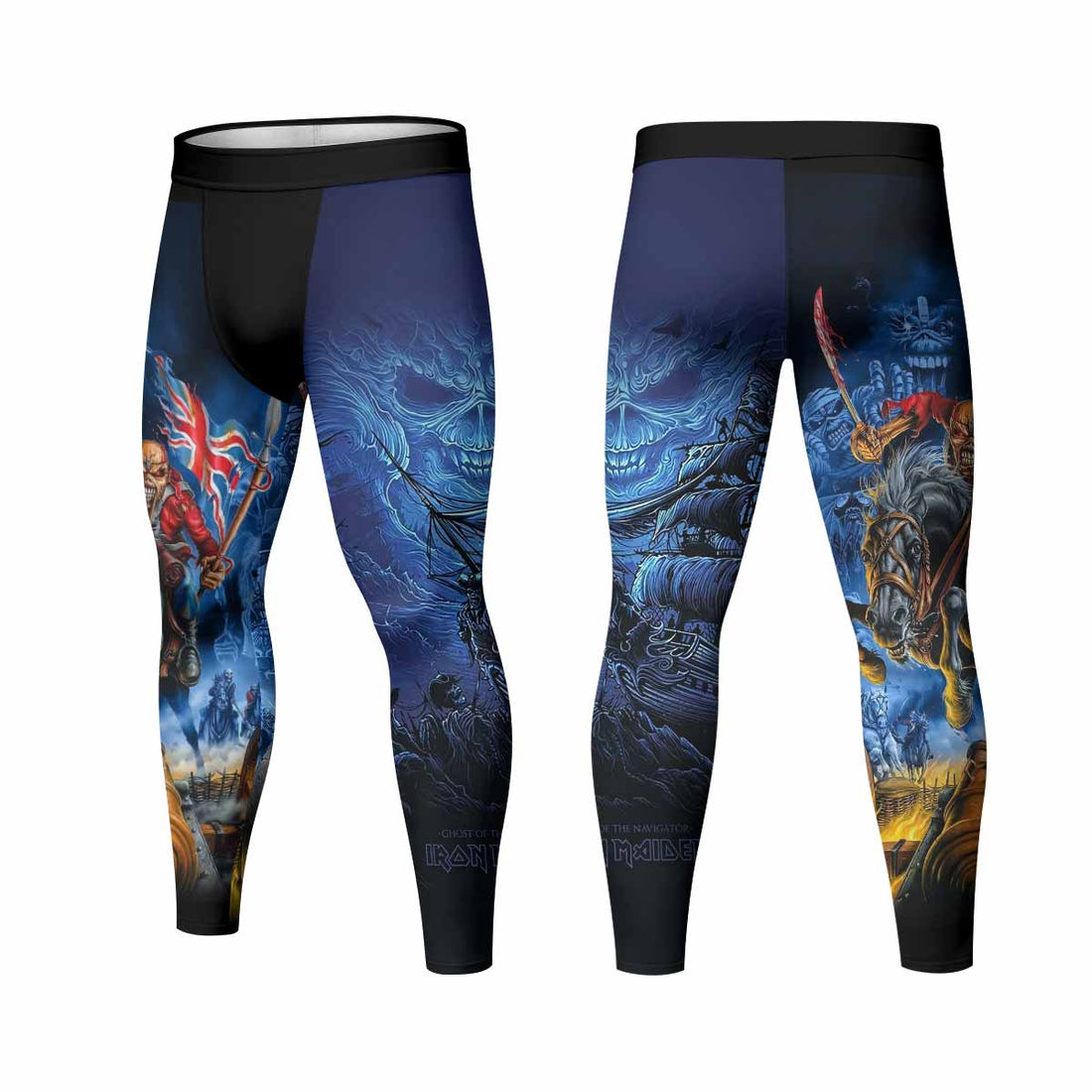 Iron Maiden England Flag Men's Leggings - front and back view