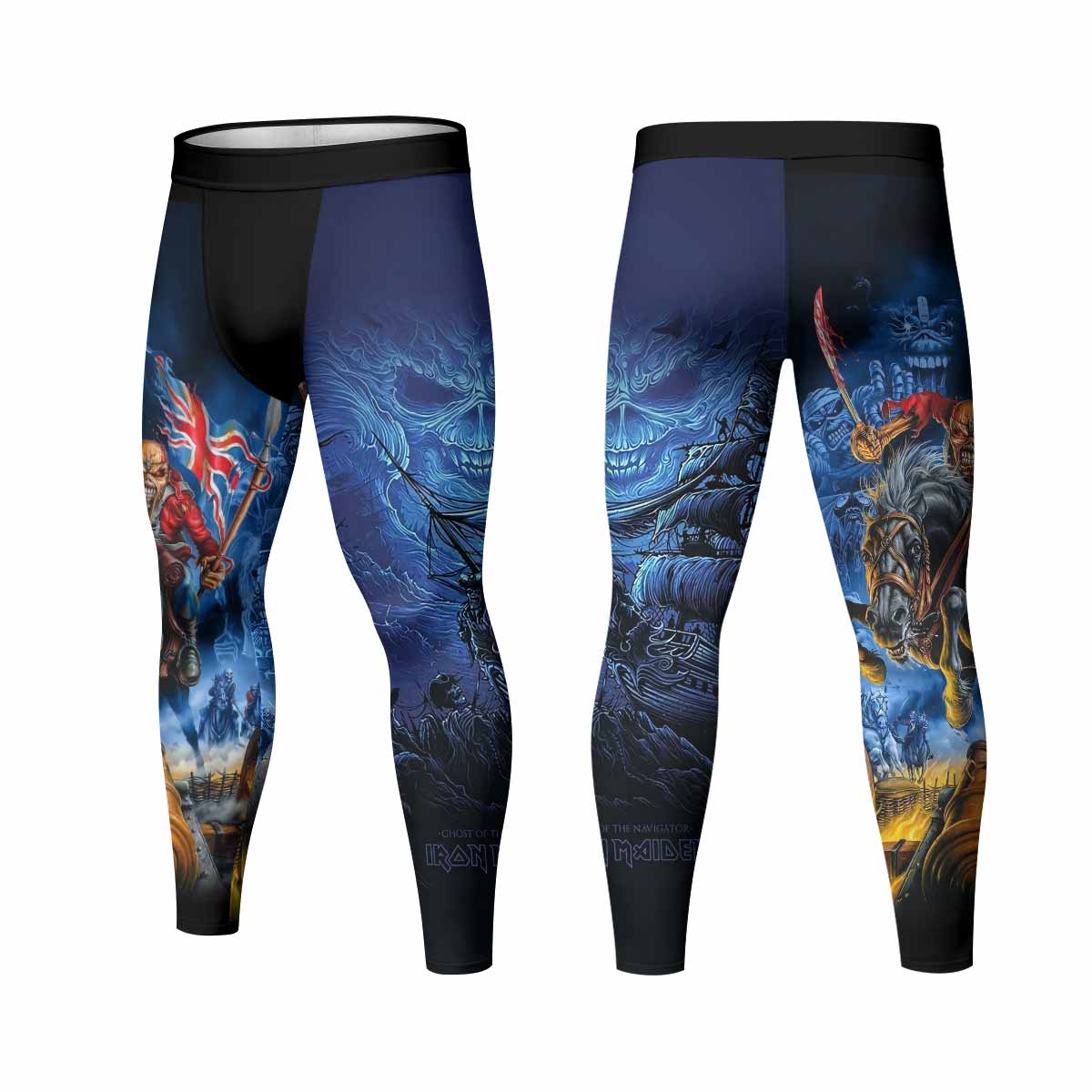 Iron Maiden England Flag Men's Leggings - front and back view