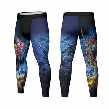 Iron Maiden England Flag Men's Leggings - front and back view