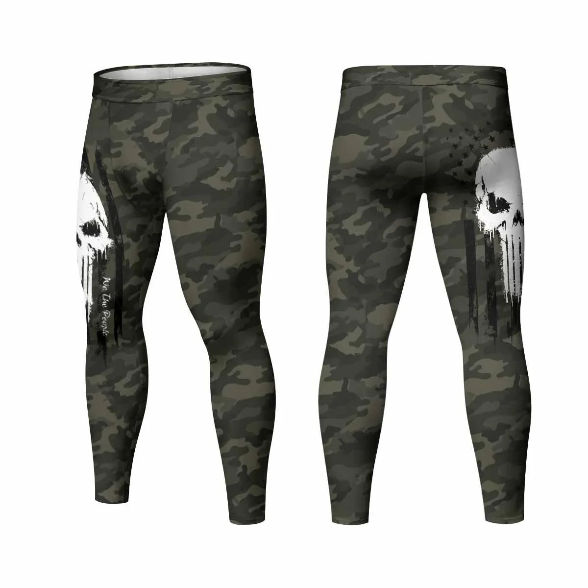 The Punisher Skull We The People Men's Leggings - front and back view