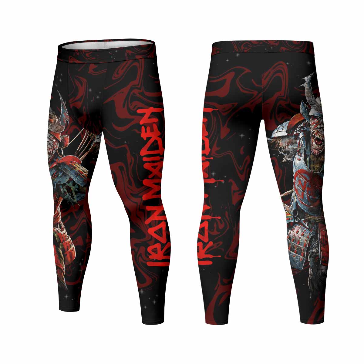 Iron Maiden Senjutsu Samurai Eddie Men's Leggings - front and back view
