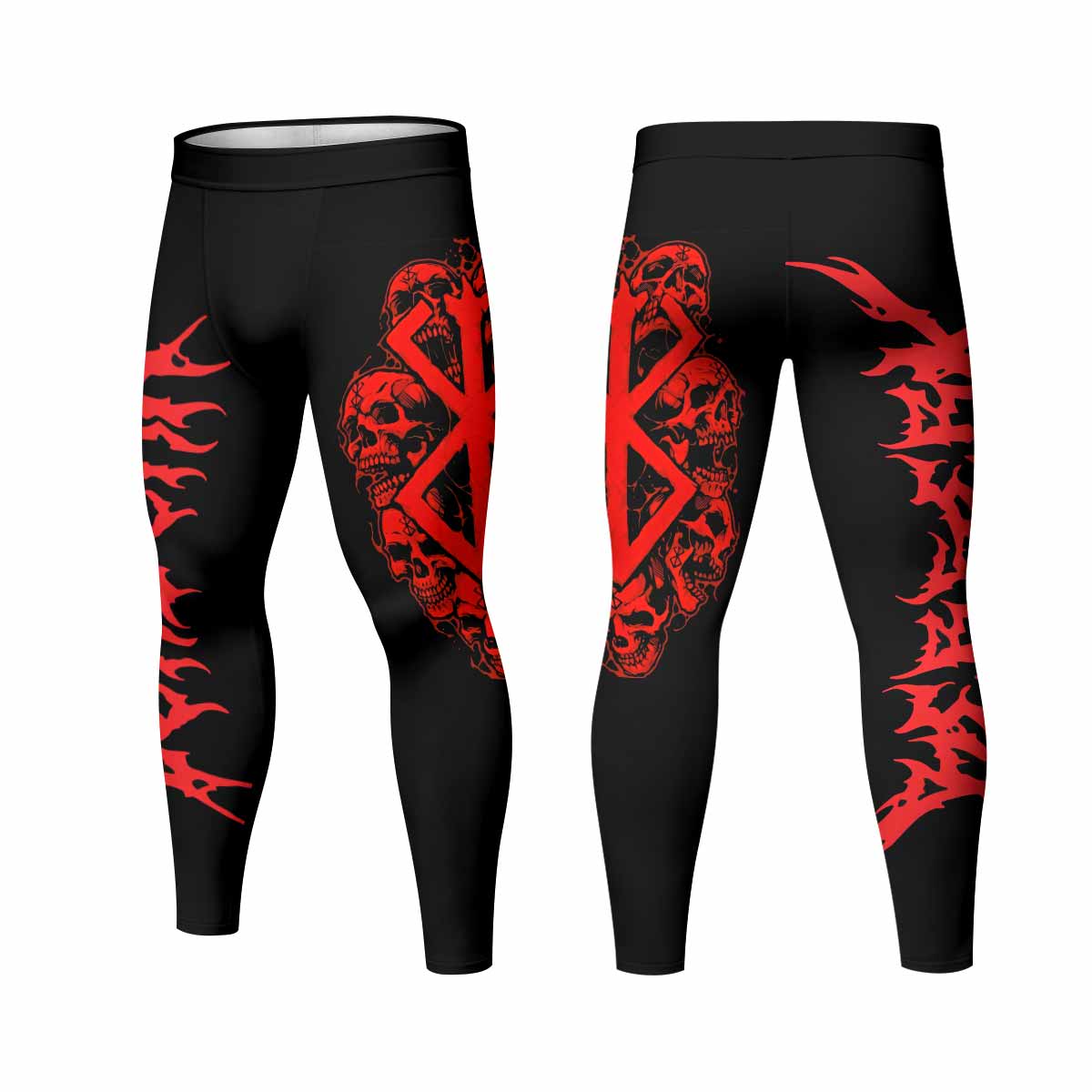 Berserk Metal Skull Knight Men's Leggings - front and back view