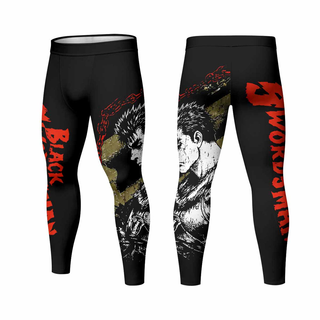 Berserk Black Swordsman Guts Men's Leggings - front and back view