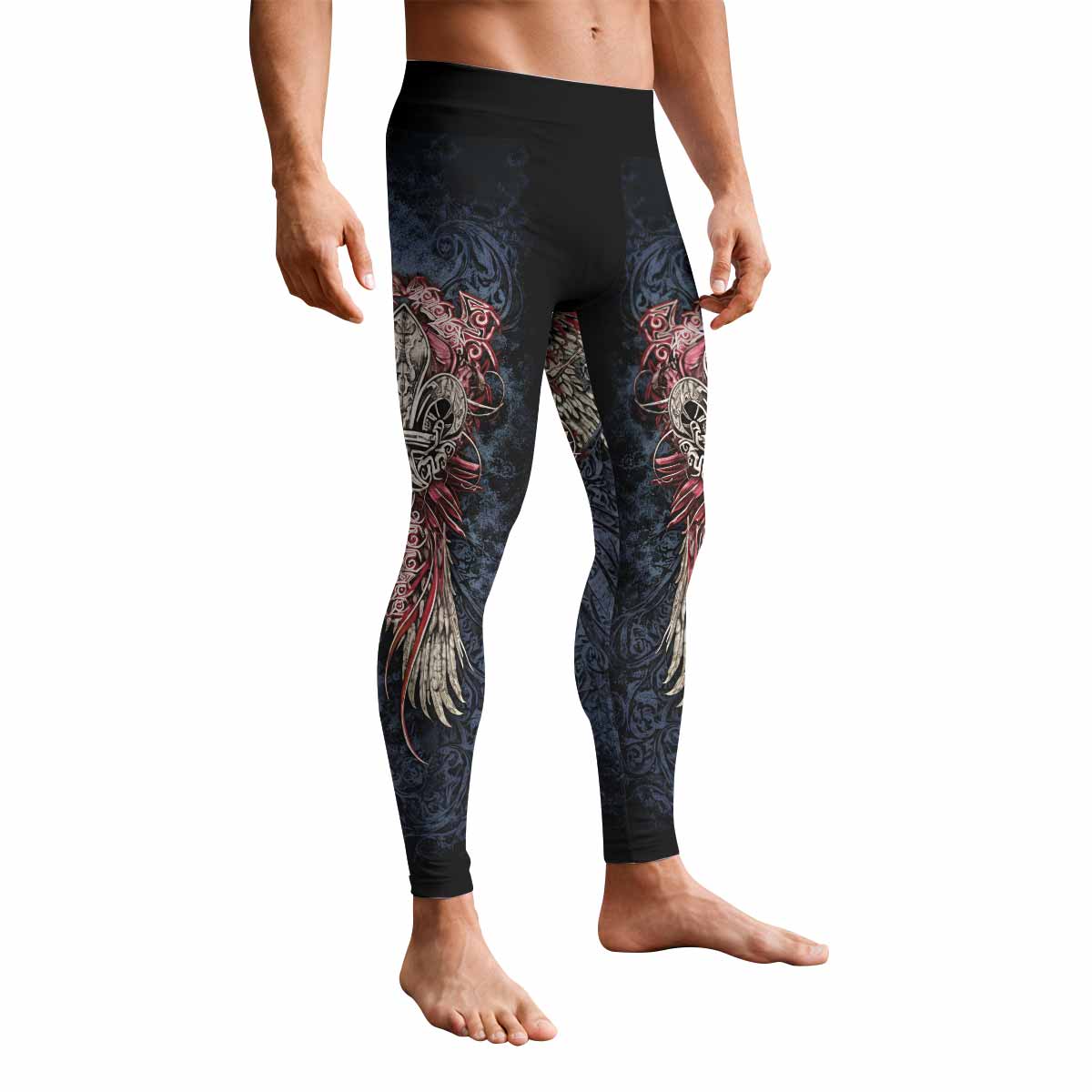 Metallic Embossed Angel Men's Leggings - front view mockup