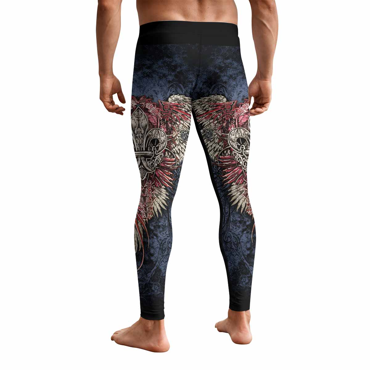 Metallic Embossed Angel Men's Leggings - back view mockup