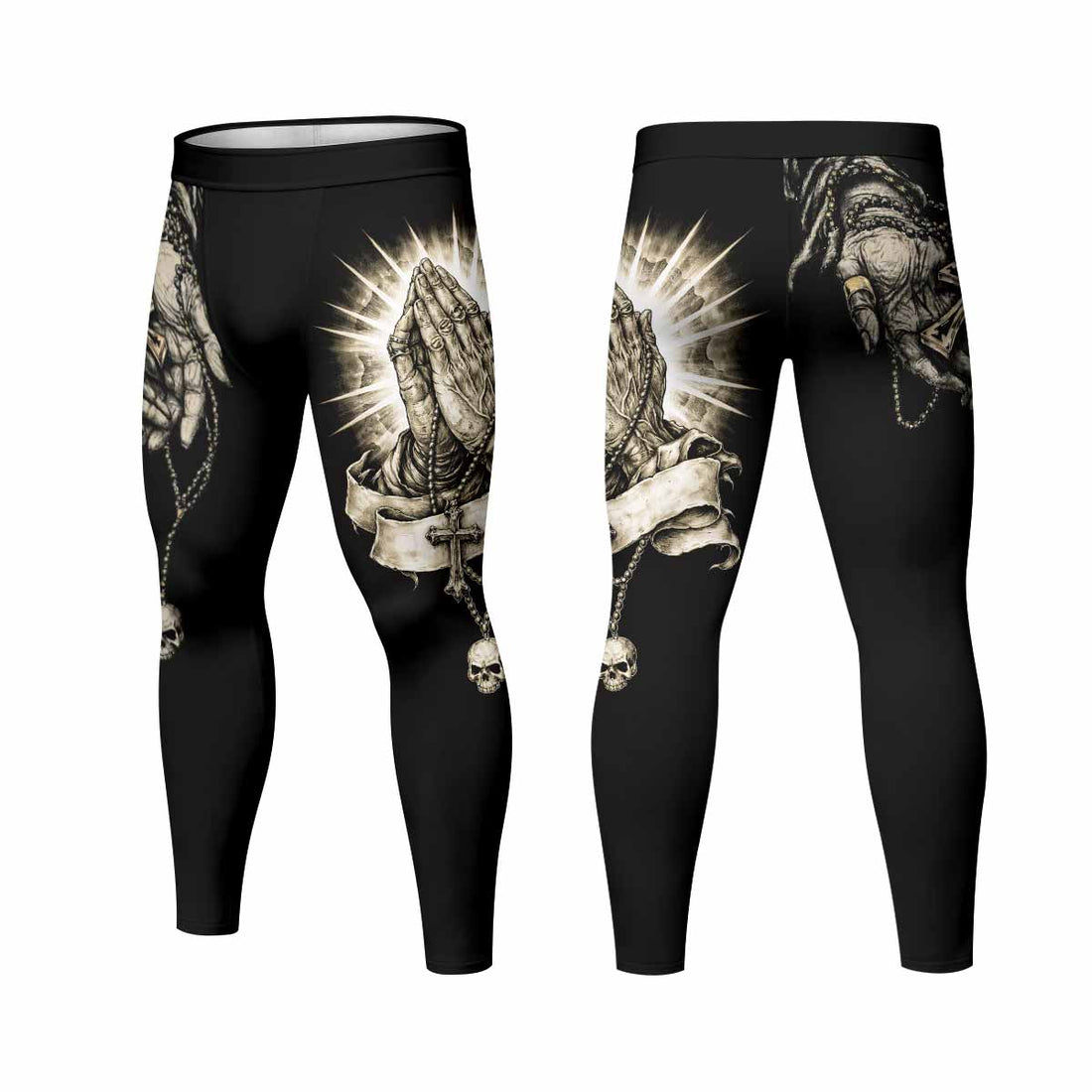 Praying Hands Skull Men's Leggings - lifestyle view