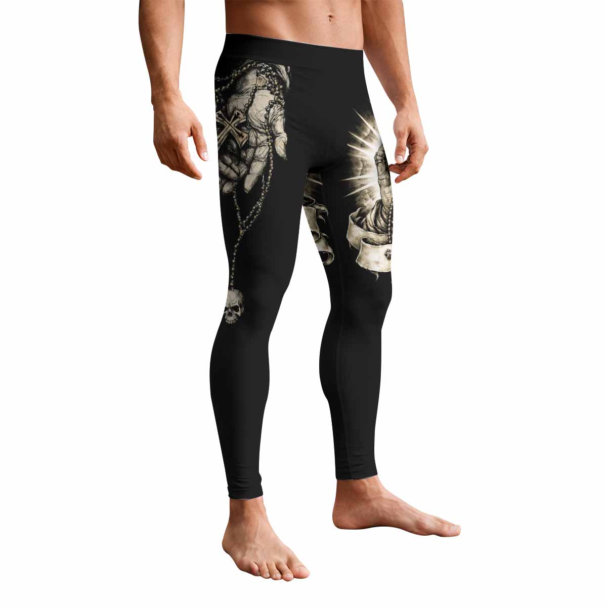 Praying Hands Skull Men's Leggings - front view mockup