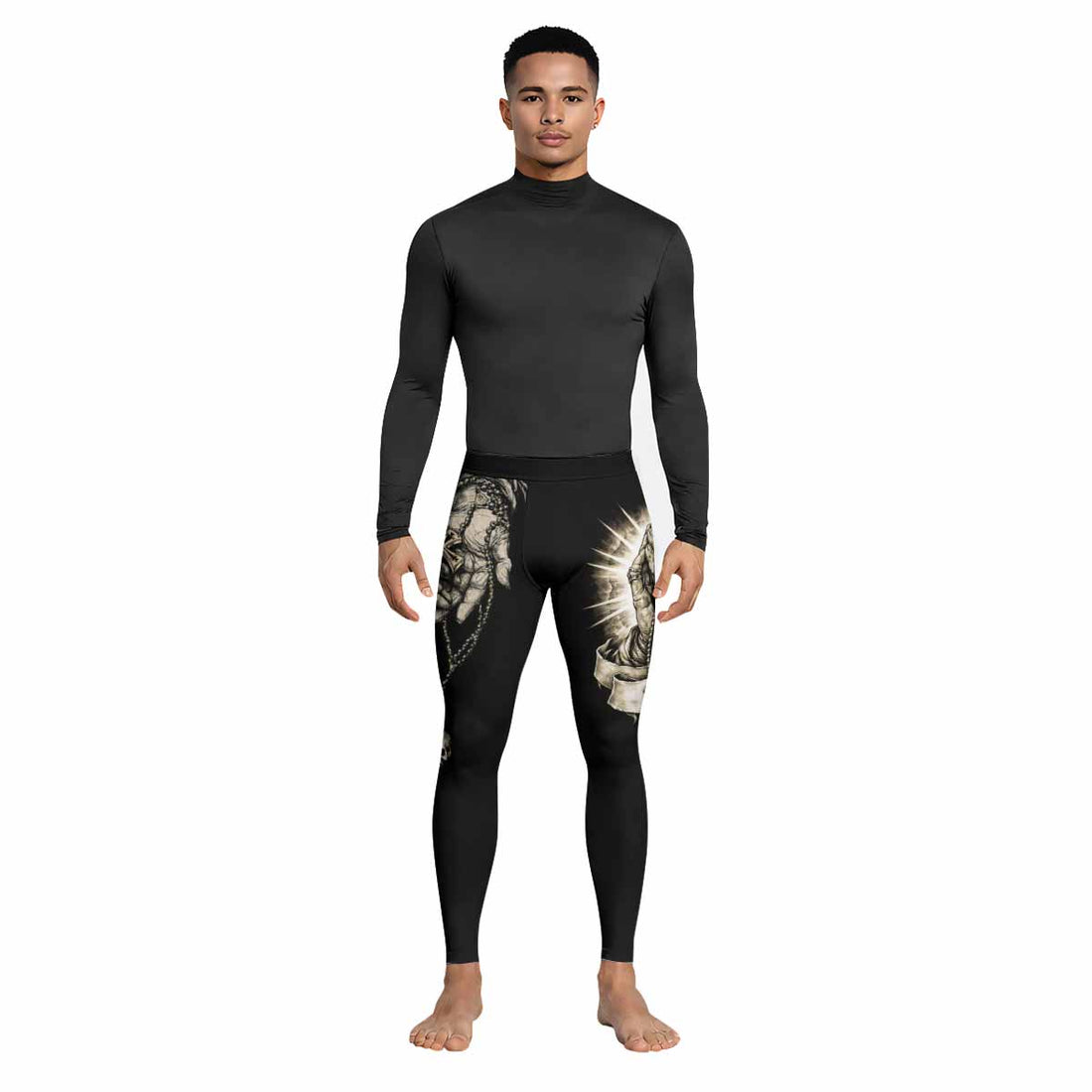Praying Hands Skull Men's Leggings - lifestyle view