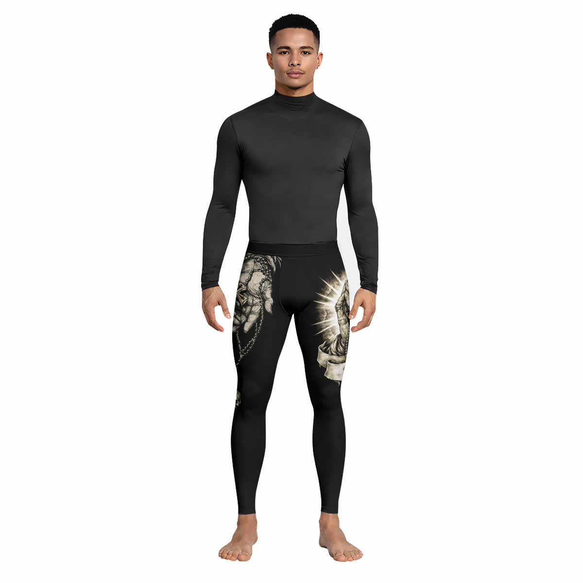 Praying Hands Skull Men's Leggings - lifestyle view