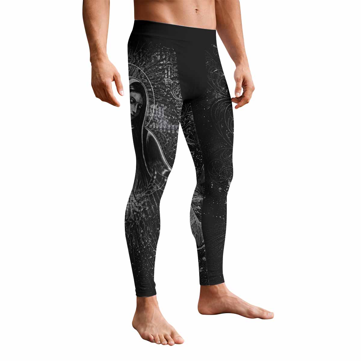 Virgin Mary Men's Leggings - front view mockup