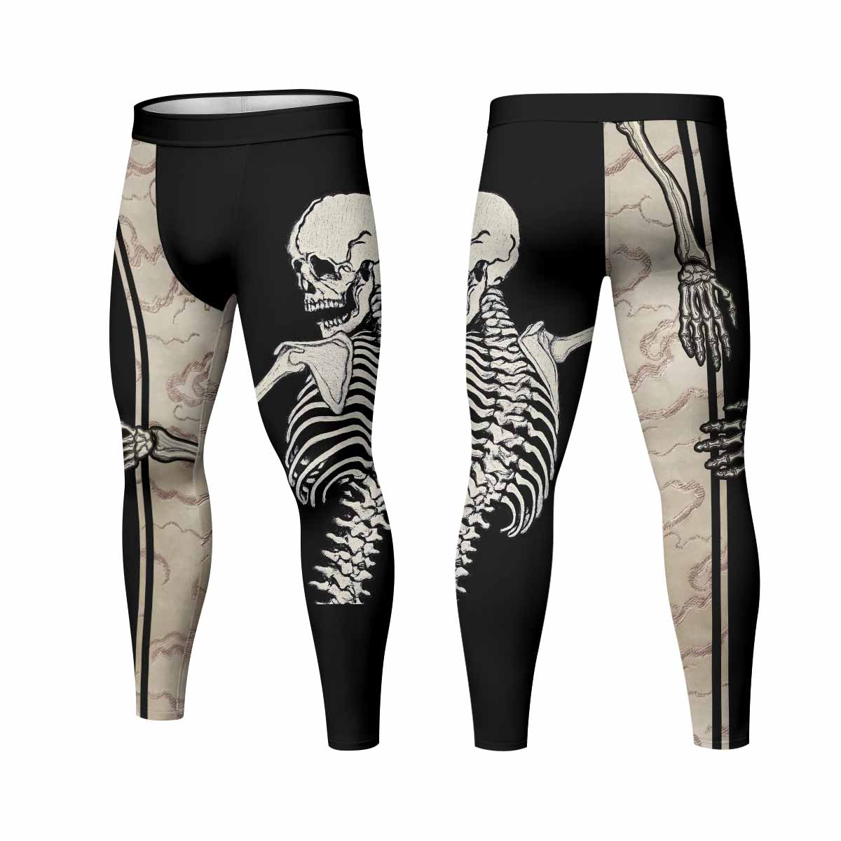 Bare Bones Skeleton Men's Leggings - front and back view