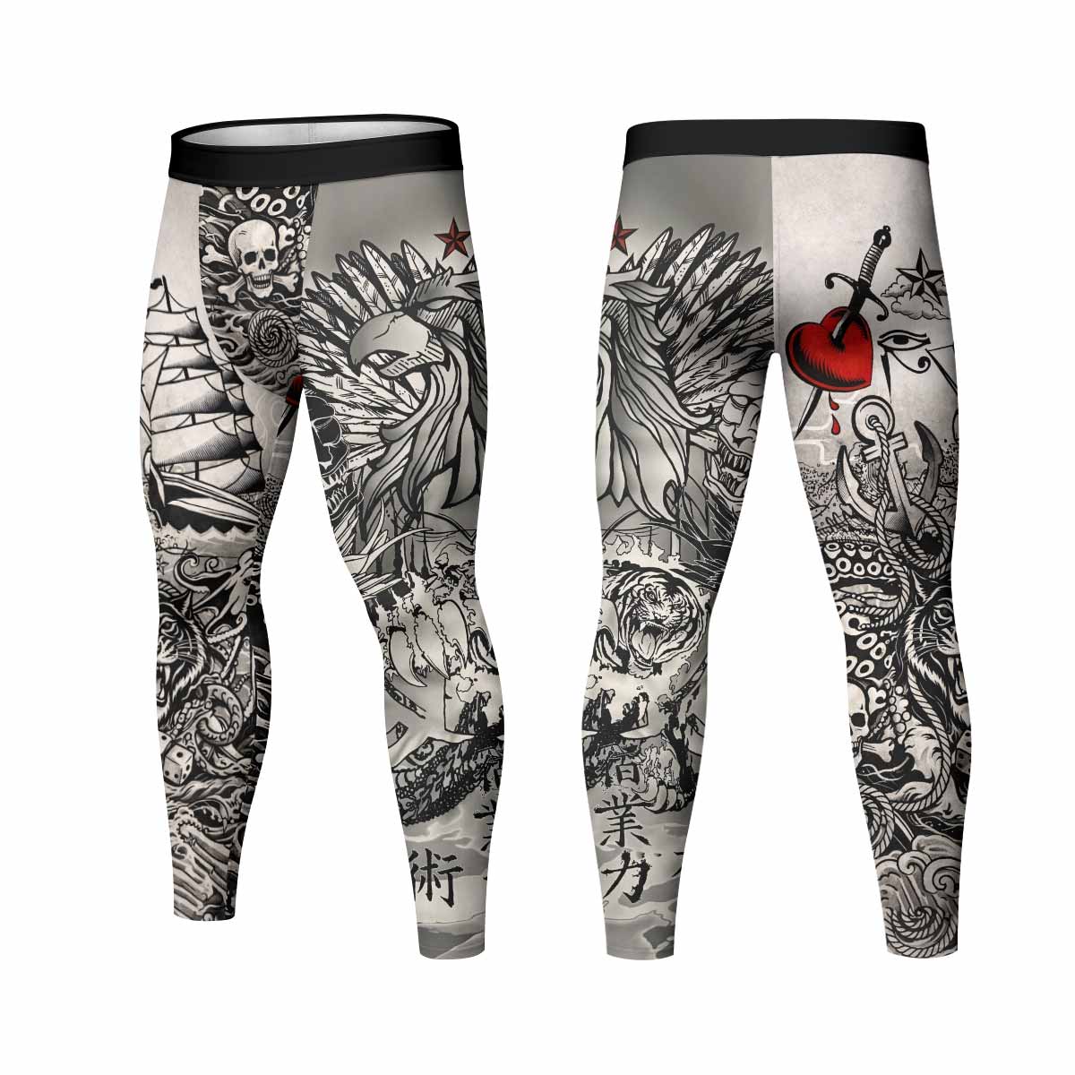 Savage Ocean Irezumi Men's Leggings - front and back view