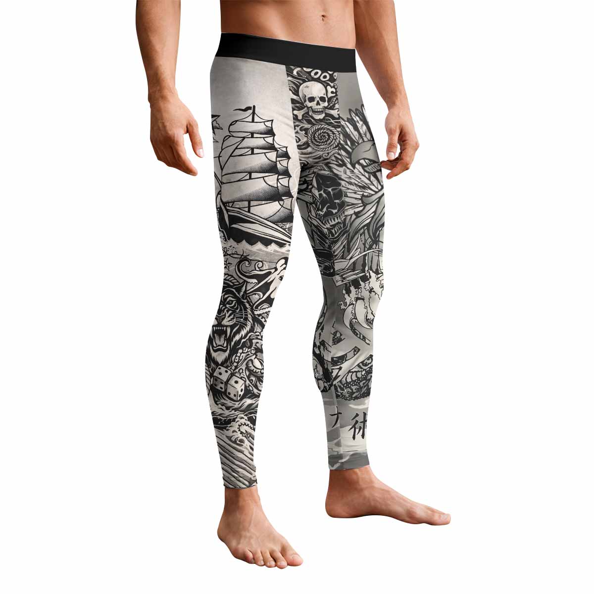 Savage Ocean Irezumi Men's Leggings - front view mockup