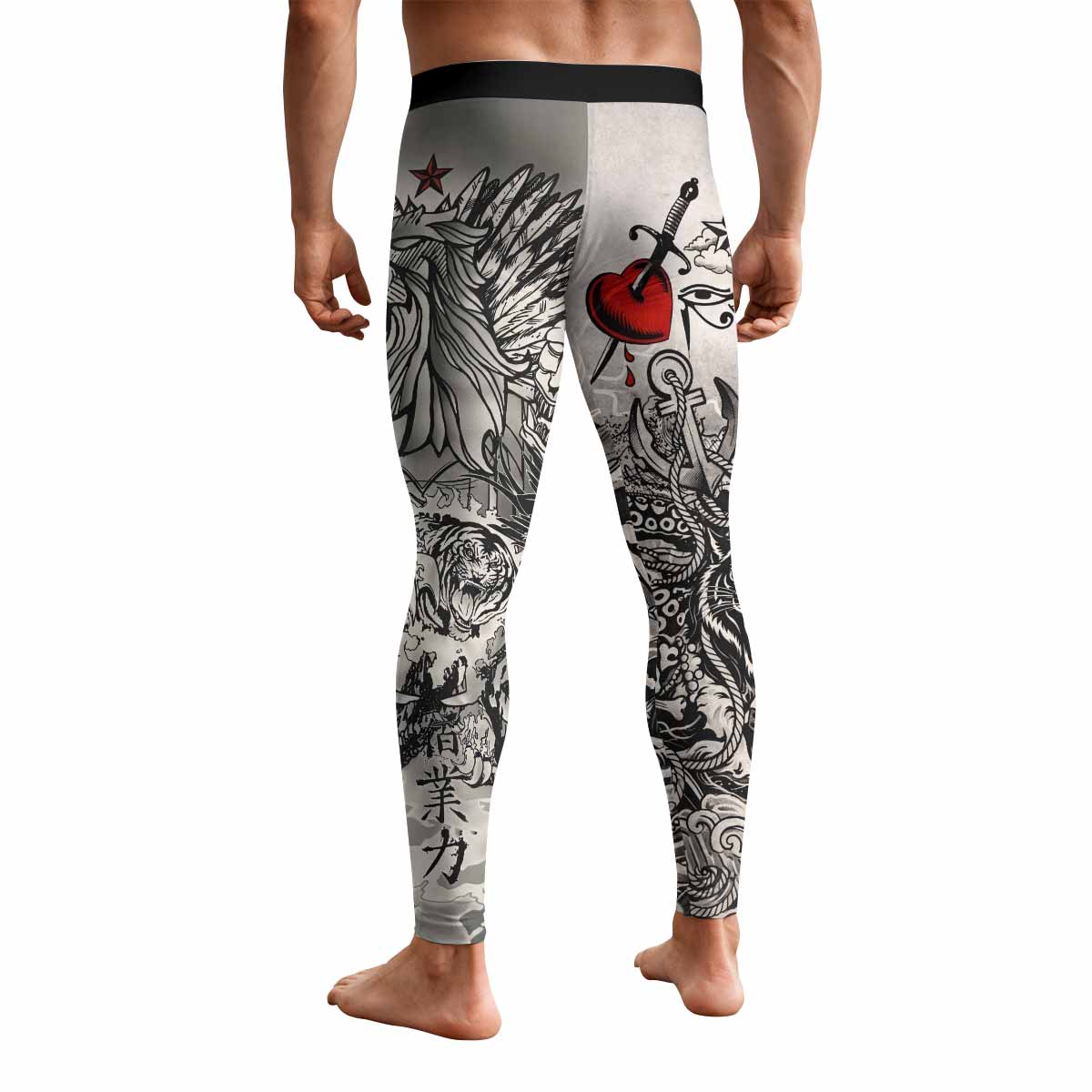 Savage Ocean Irezumi Men's Leggings - back view mockup