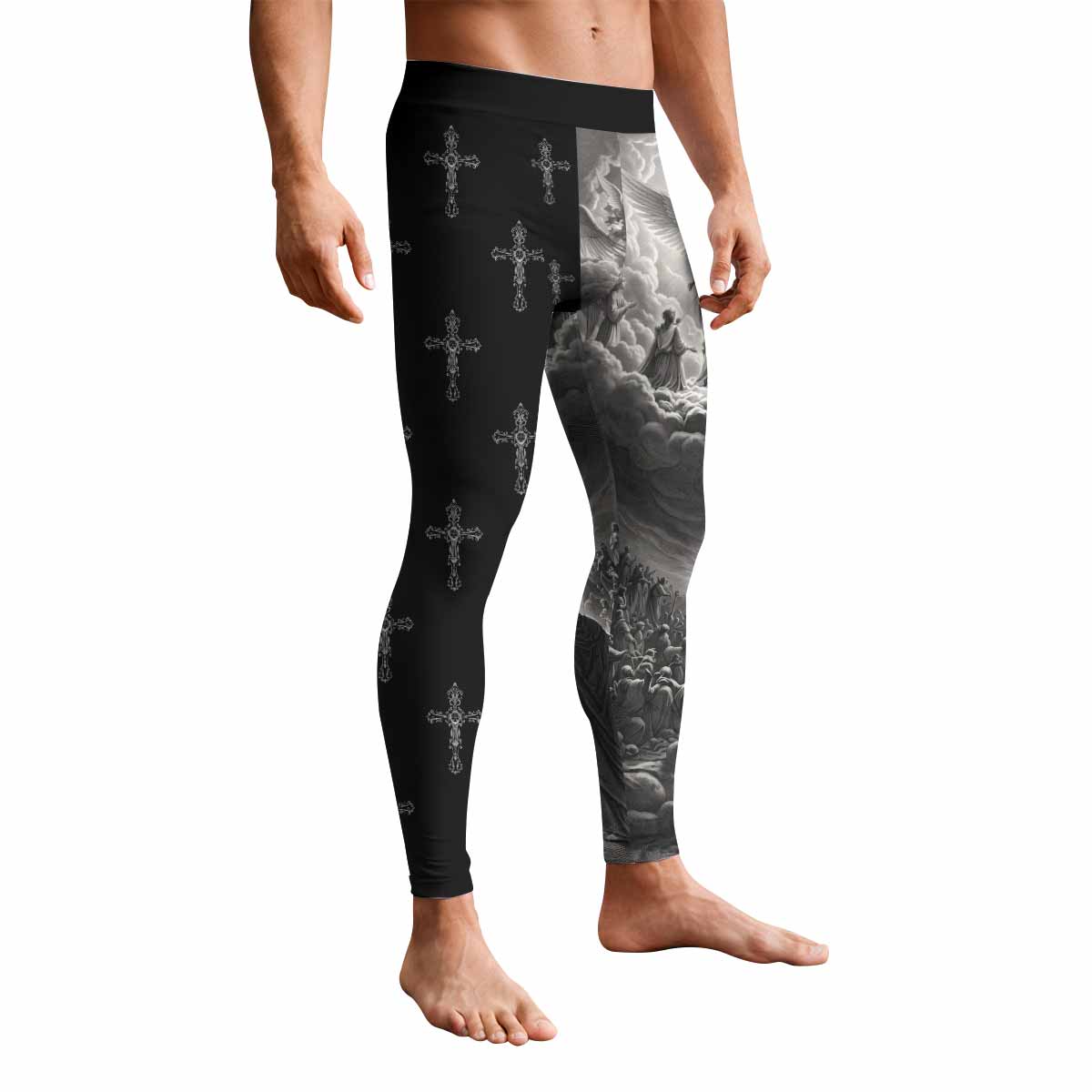 Jesus Saves Angel Ascension Men's Leggings - front view mockup