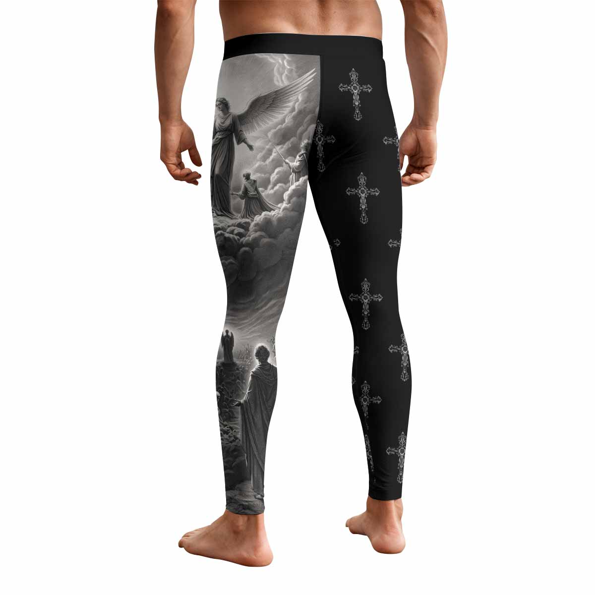 Jesus Saves Angel Ascension Men's Leggings - back view mockup