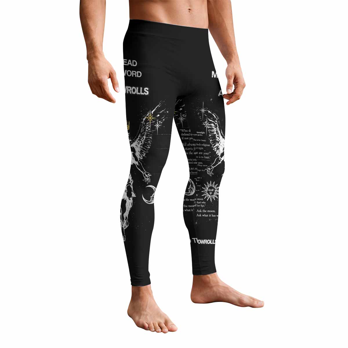 The Messenger Has Arrived Black Men's Leggings - front view mockup