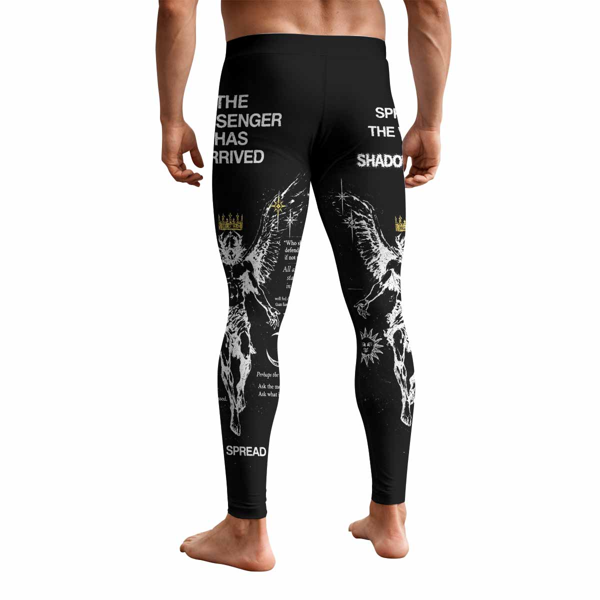 The Messenger Has Arrived Black Men's Leggings - back view mockup
