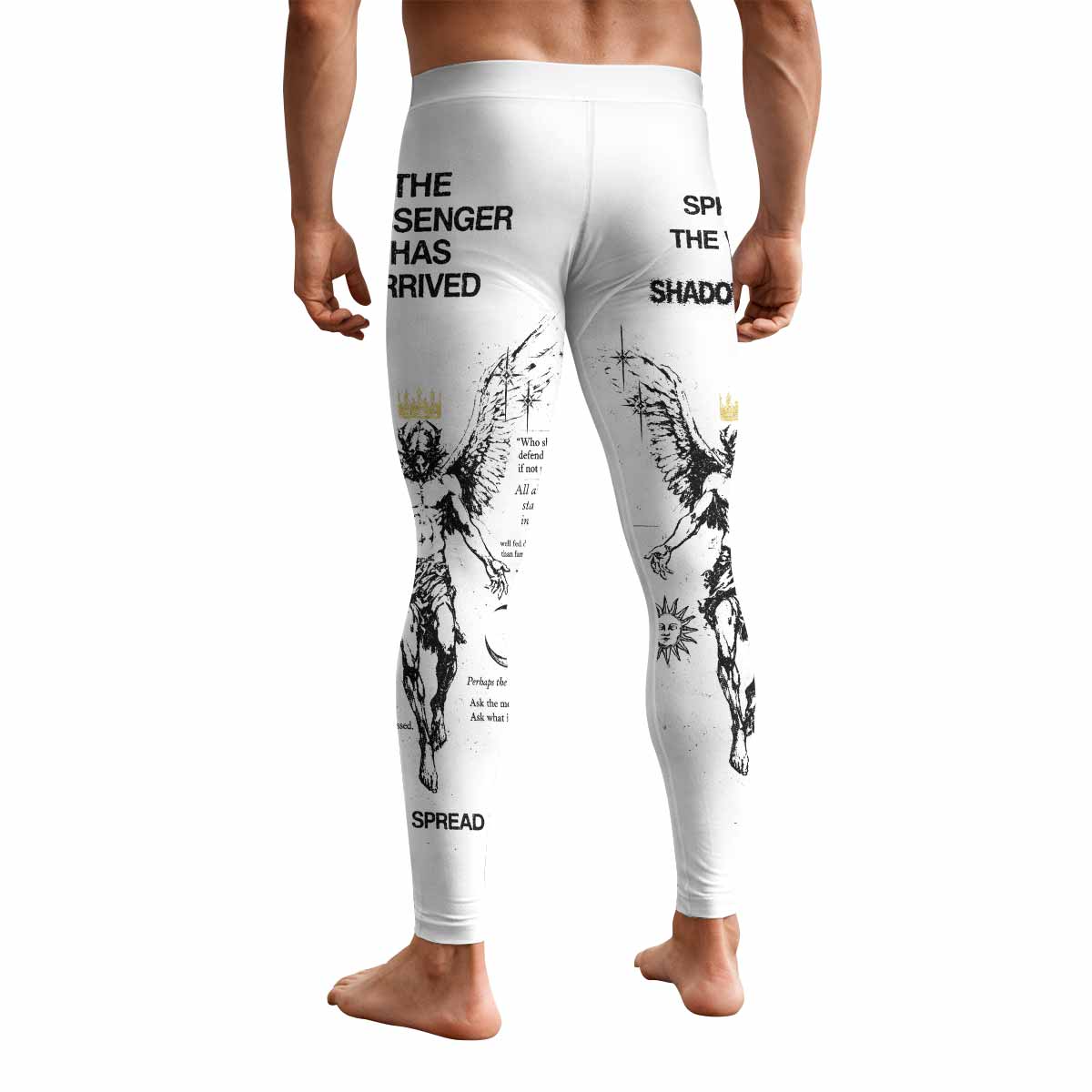 The Messenger Has Arrived White Men's Leggings - back view mockup
