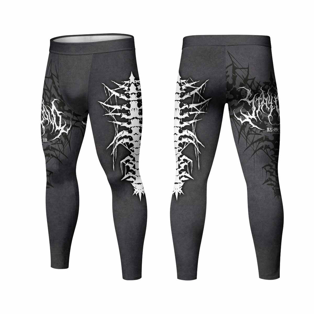 Black Metal Gothic Spine Men's Leggings - lifestyle view