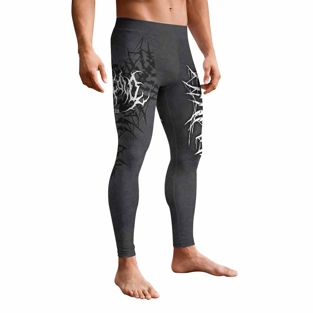 Black Metal Gothic Spine Men's Leggings - front view mockup