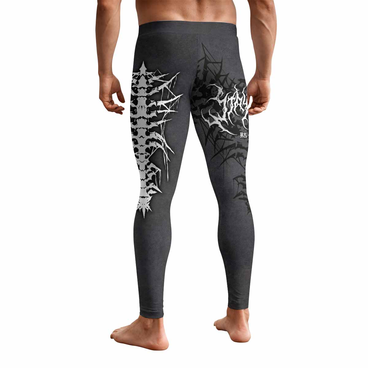Black Metal Gothic Spine Men's Leggings - back view mockup