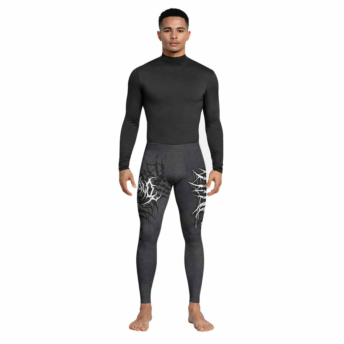 Black Metal Gothic Spine Men's Leggings - lifestyle view