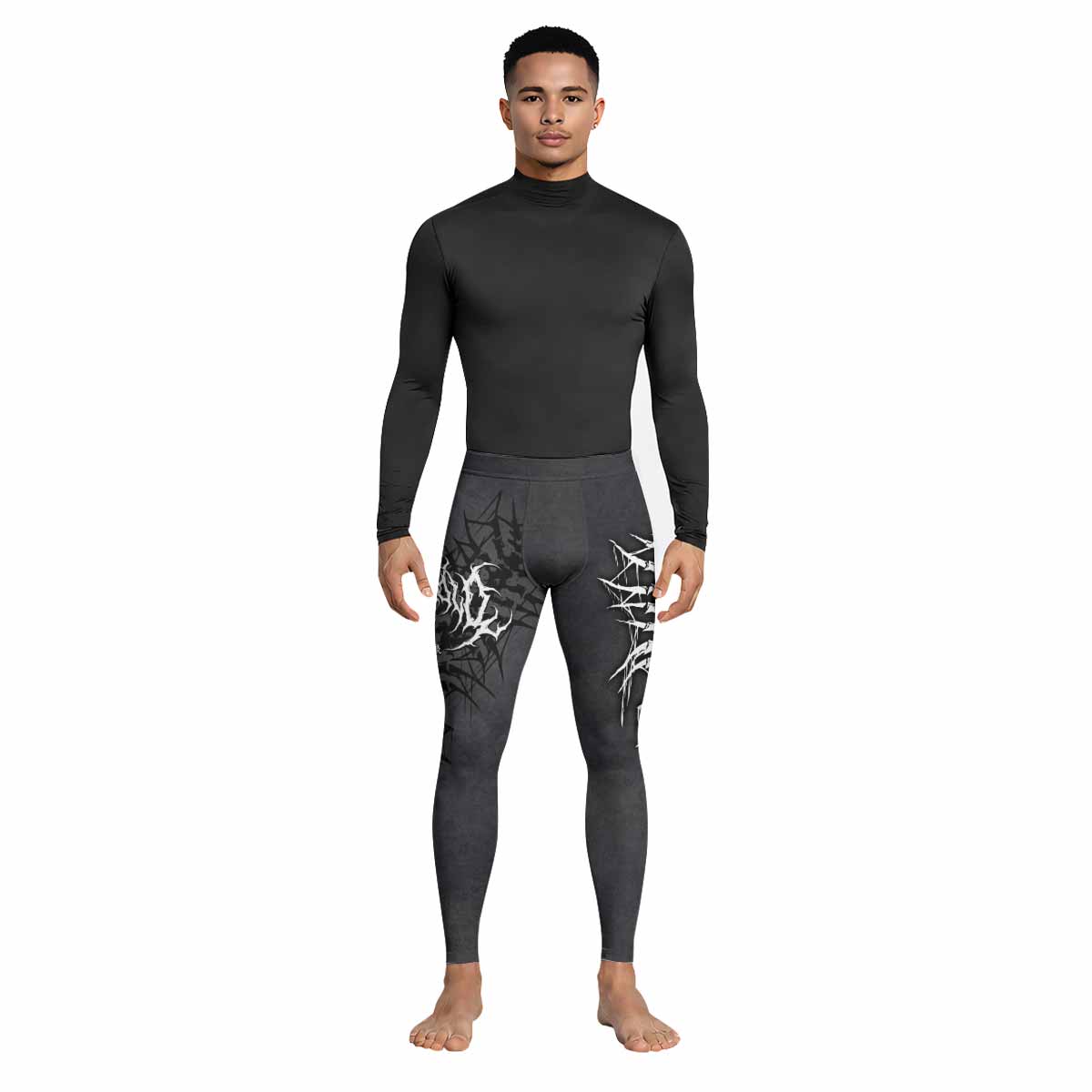 Black Metal Gothic Spine Men's Leggings - lifestyle view