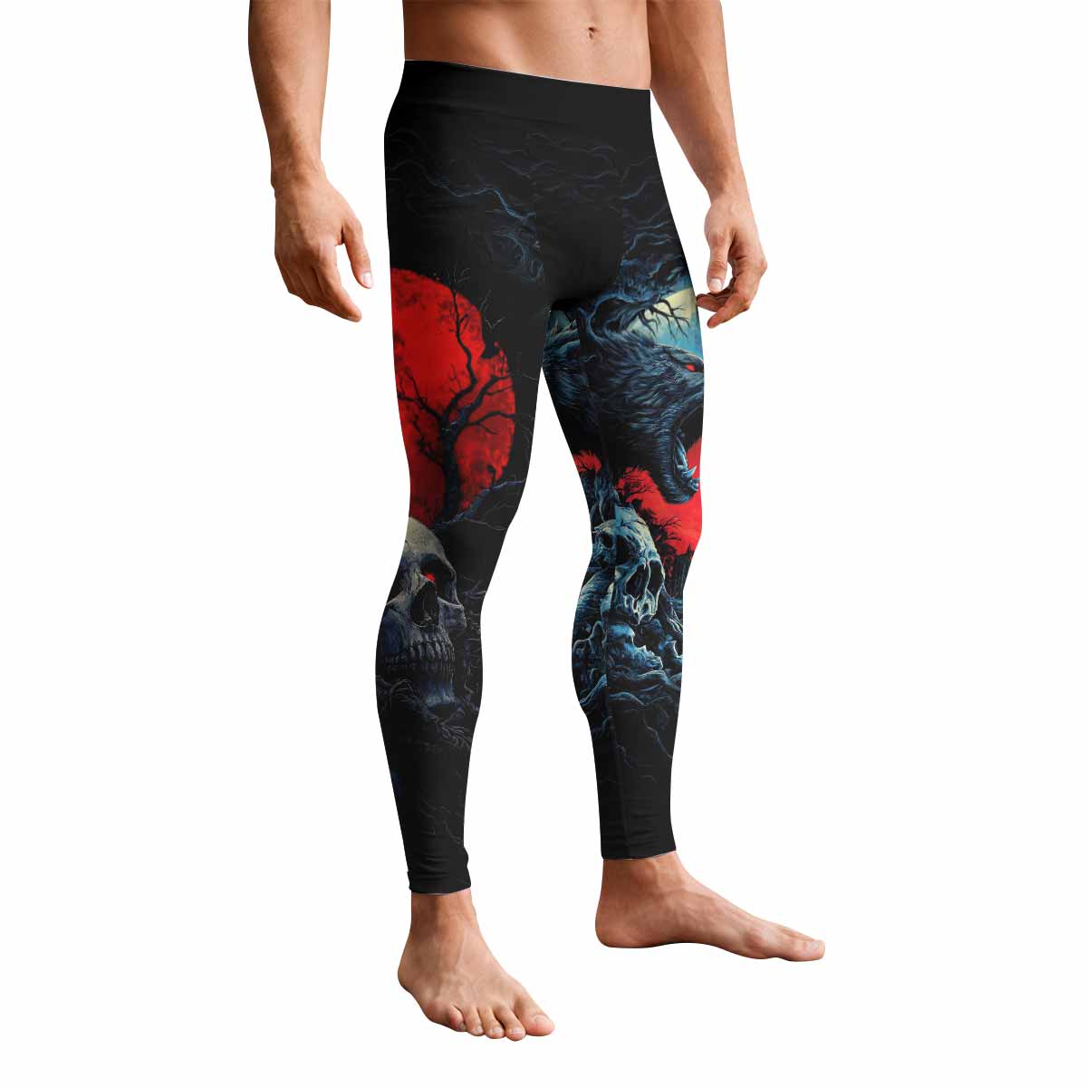 Twin Wolf Apocalypse Men's Leggings - front view mockup