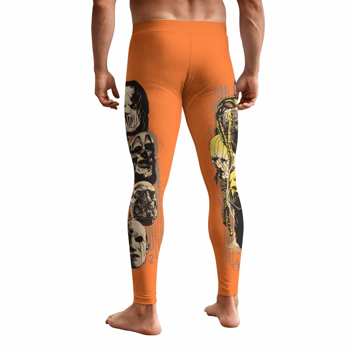 Slipknot Splatter Orange Men's Leggings - back view mockup