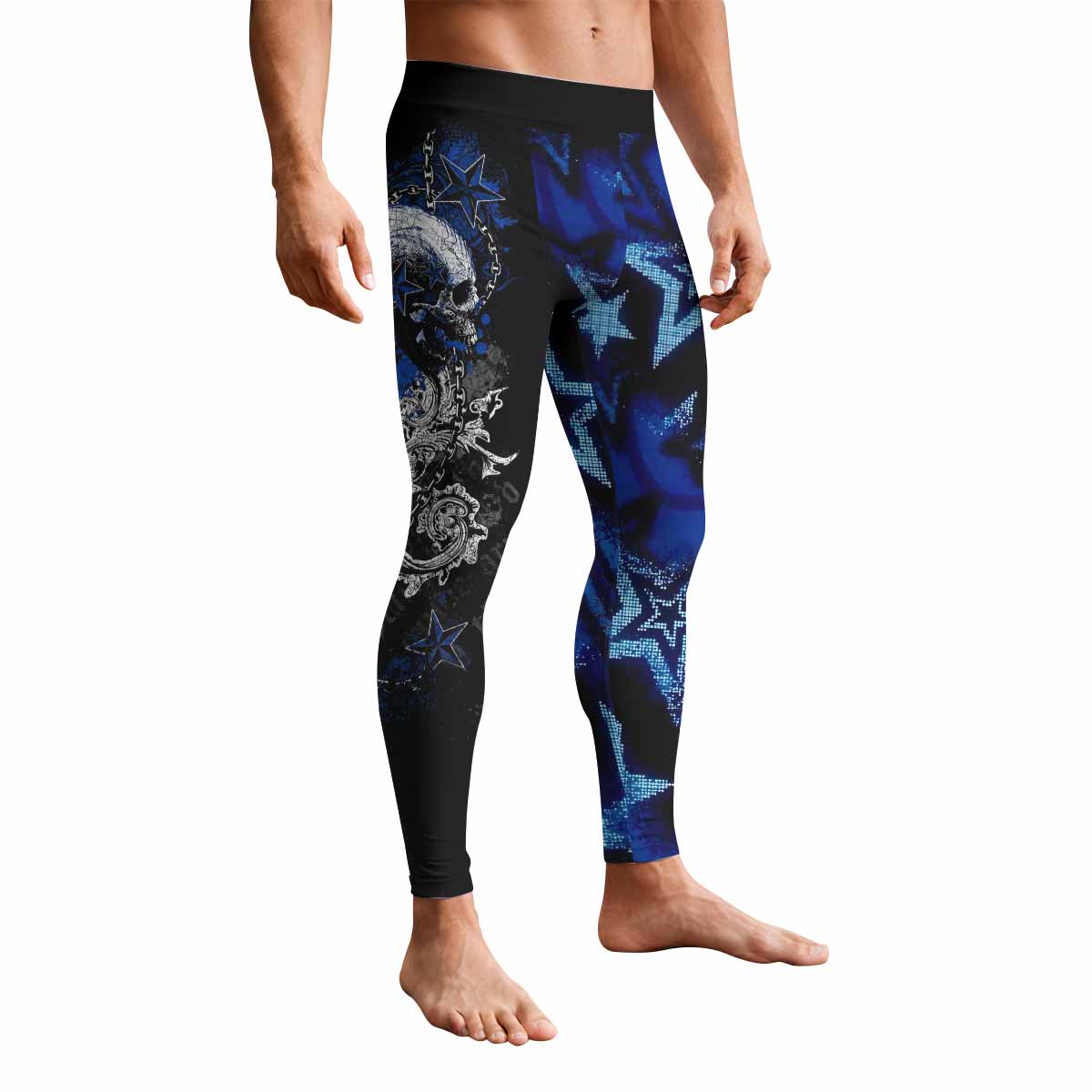 Blue Winged Skull Men's Leggings - front view mockup