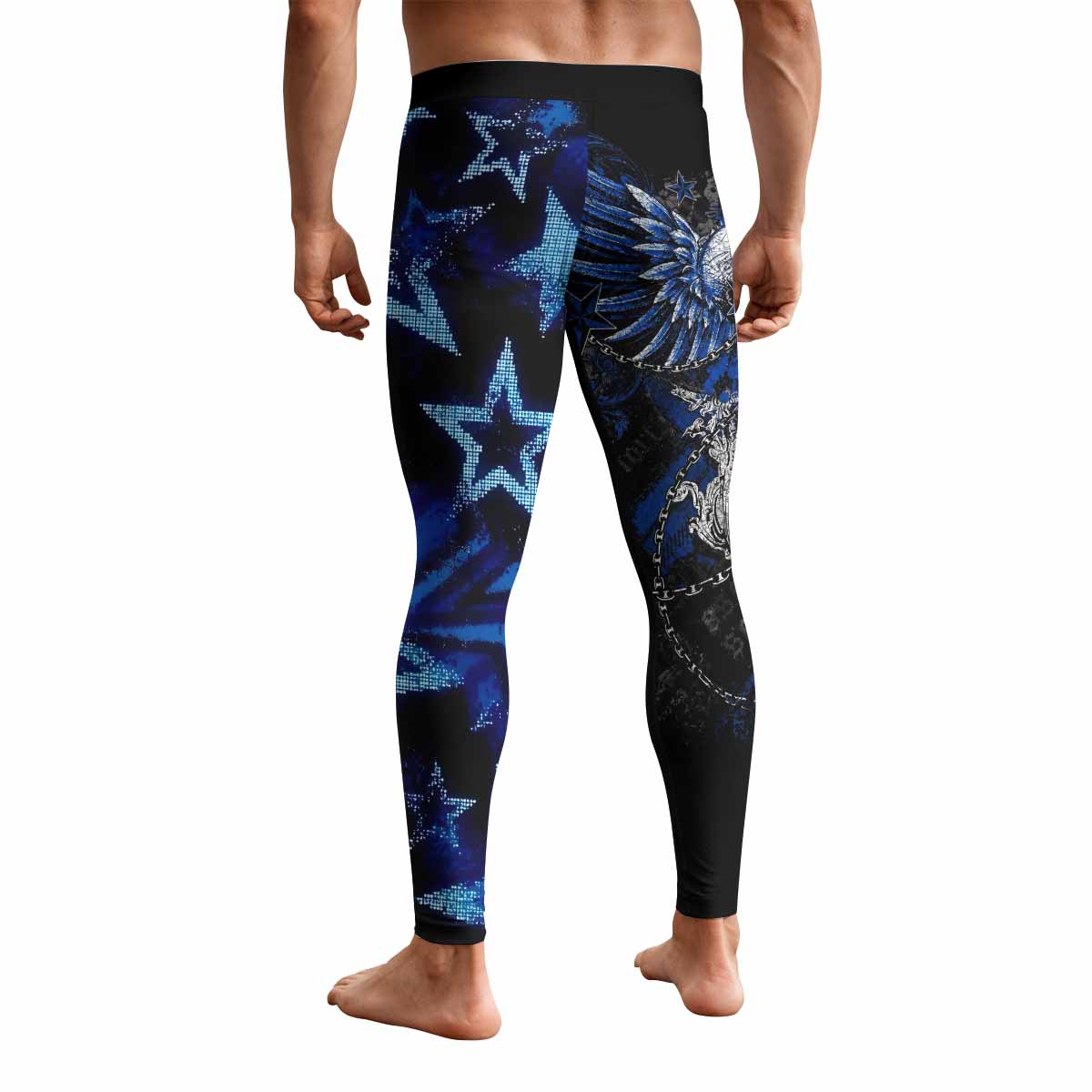 Blue Winged Skull Men's Leggings - back view mockup
