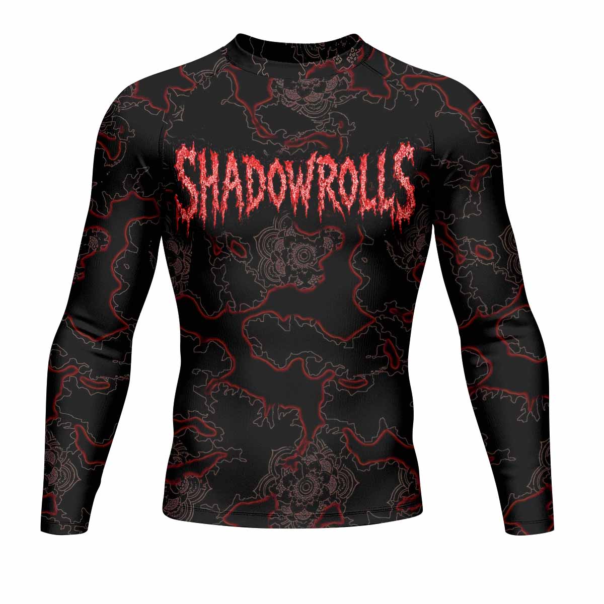 Crimson Hollow Skull Men's Rash Guard Long Sleeve - front view mockup