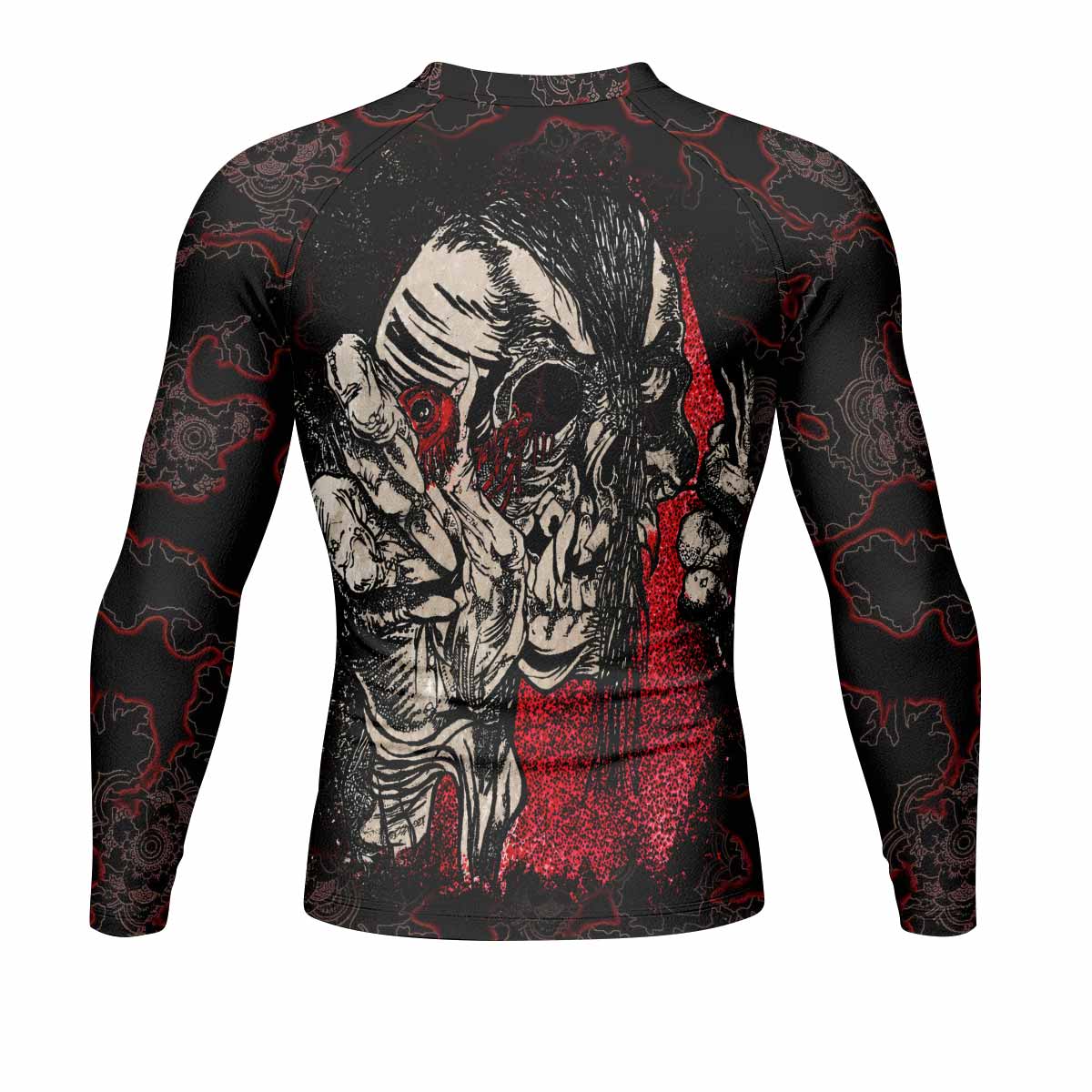 Crimson Hollow Skull Men's Rash Guard Long Sleeve - back view mockup