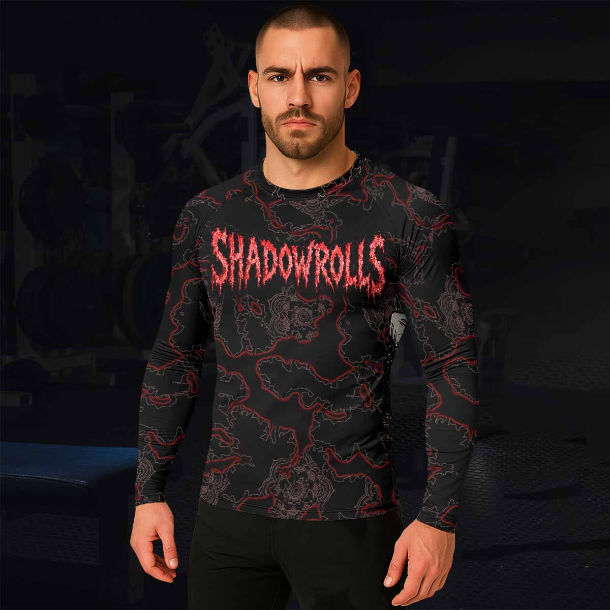 Crimson Hollow Skull Men's Rash Guard Long Sleeve - lifestyle view